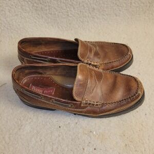 BASS Brown TRADER Leather Penny Loafers Shoes Men's 10.5 M Brazil Casual